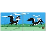 SOLD OUT! LIMITED EDITION 2 Part Animation Cel with HAND PAINTED Color titled Le Pursuit Numbered and HAND SIGNED by CHUCK JONES (1912-2002) with Certificate of Authenticity!