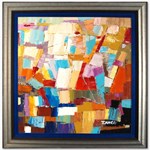Scintillating Structure! Untitled Original Oil Painting on Canvas (41.5 x 42) by Zahra, Hand Signed with Certificate of Authenticity! Custom Framed and Ready to Hang!