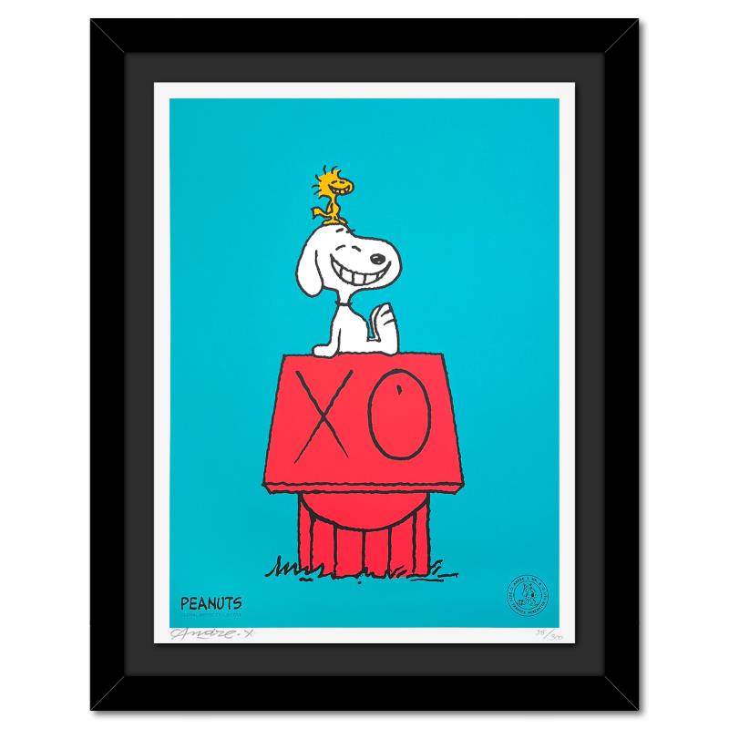 Snoopy & Woodstock on Red House (Blue) by Andre Saraiva For